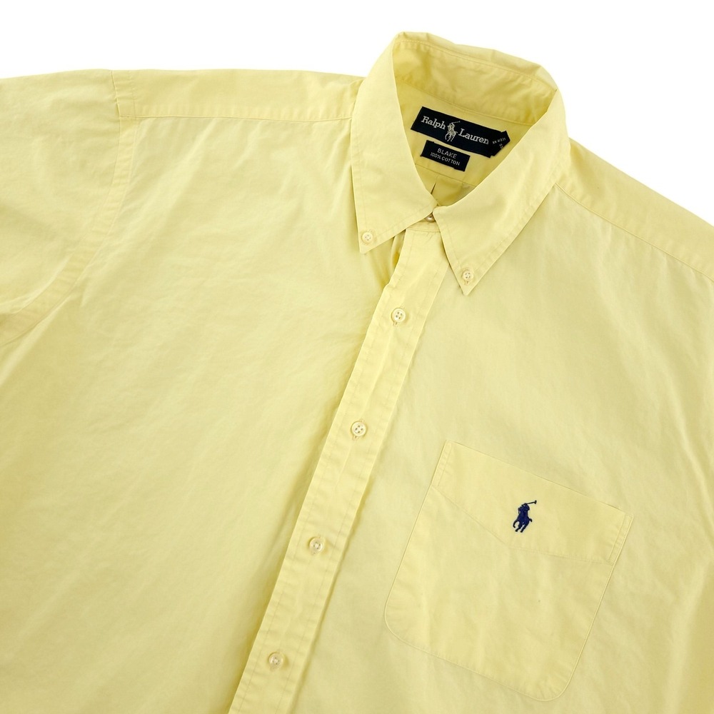 Ralph Lauren Shirt Mens L Yellow Solid Short Sleeve Button Up Cotton Casual